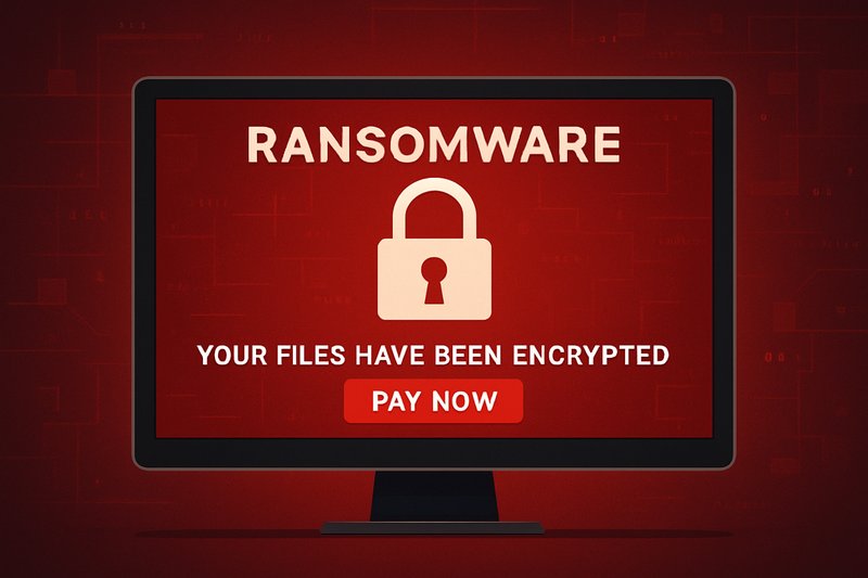 Representación esquemática de un ordenador cuyos datos han sido cifrados por un ransomware.